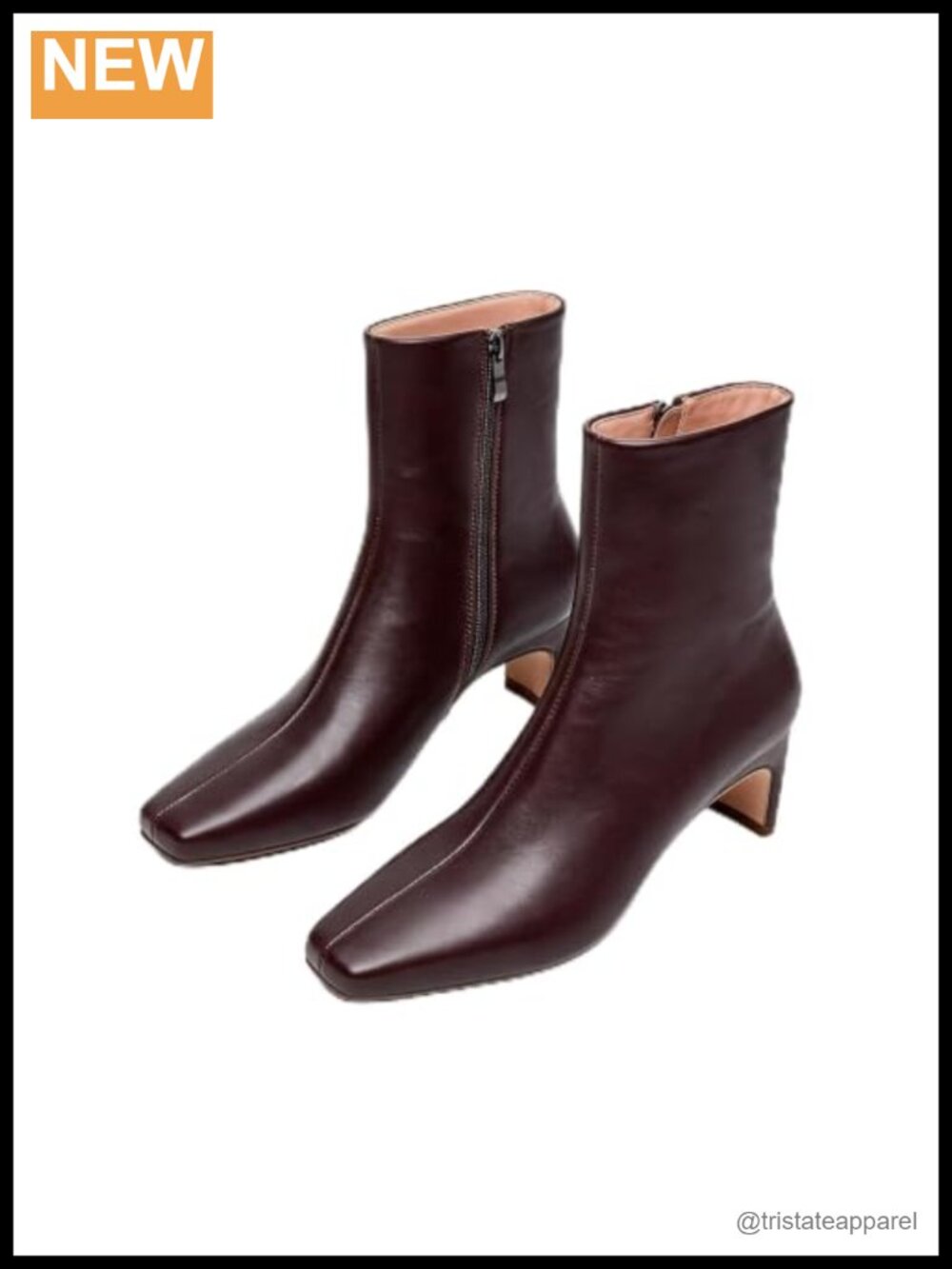 Square Toe Ankle Booties Chunky Block Heel Faux Leather Side Zip Casual Dress